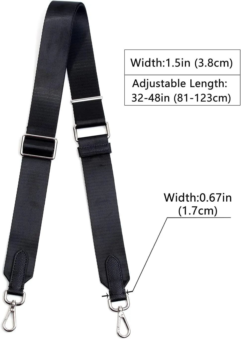 Jiesinlov Black Purse Straps Replacement Crossbody Shoulder for HOBO Handbag Adjustable(Black-Silver)