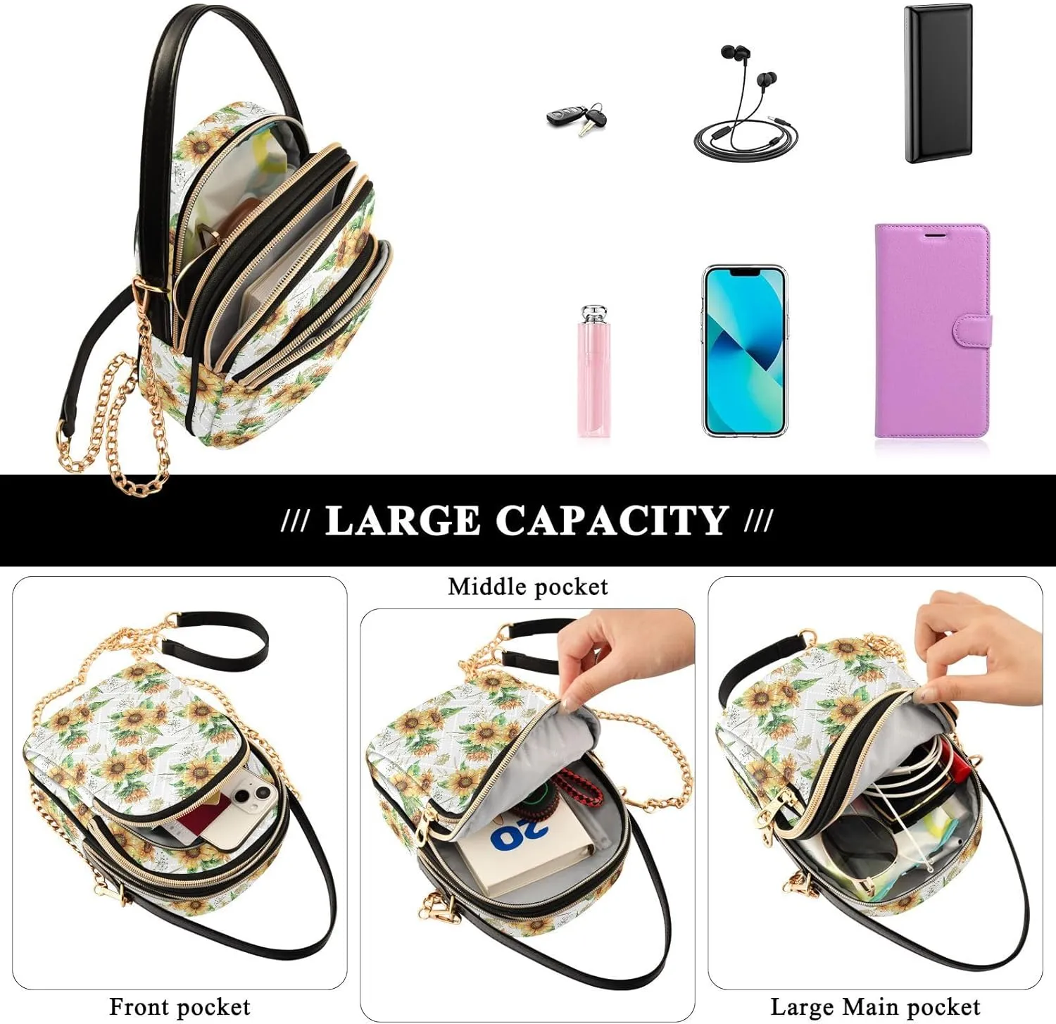 JIPONI Crossbody Bag for Women, Small Cell Phone Bag Shoulder Handbags Purse with Leather Strap