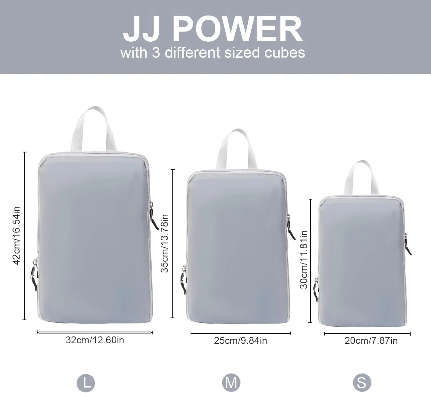 JJ Power 3 Set Lightweight Compression Packing Cubes for Suitcases, Travel Essentials Expandable Packing Cubes Organizer for Carry on Suitcases(Grey)