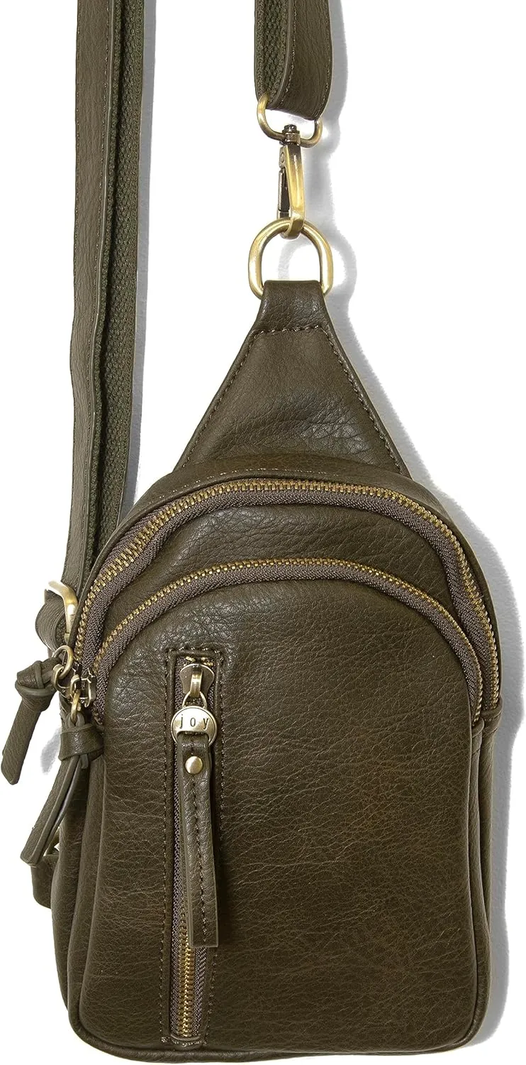 Joy Susan Skyler Sling Bag: Vegan Leather, Zippered Closure, Brass Plated Hardware