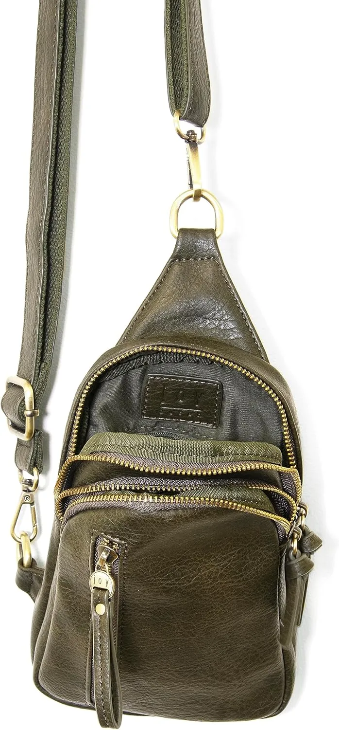 Joy Susan Skyler Sling Bag: Vegan Leather, Zippered Closure, Brass Plated Hardware