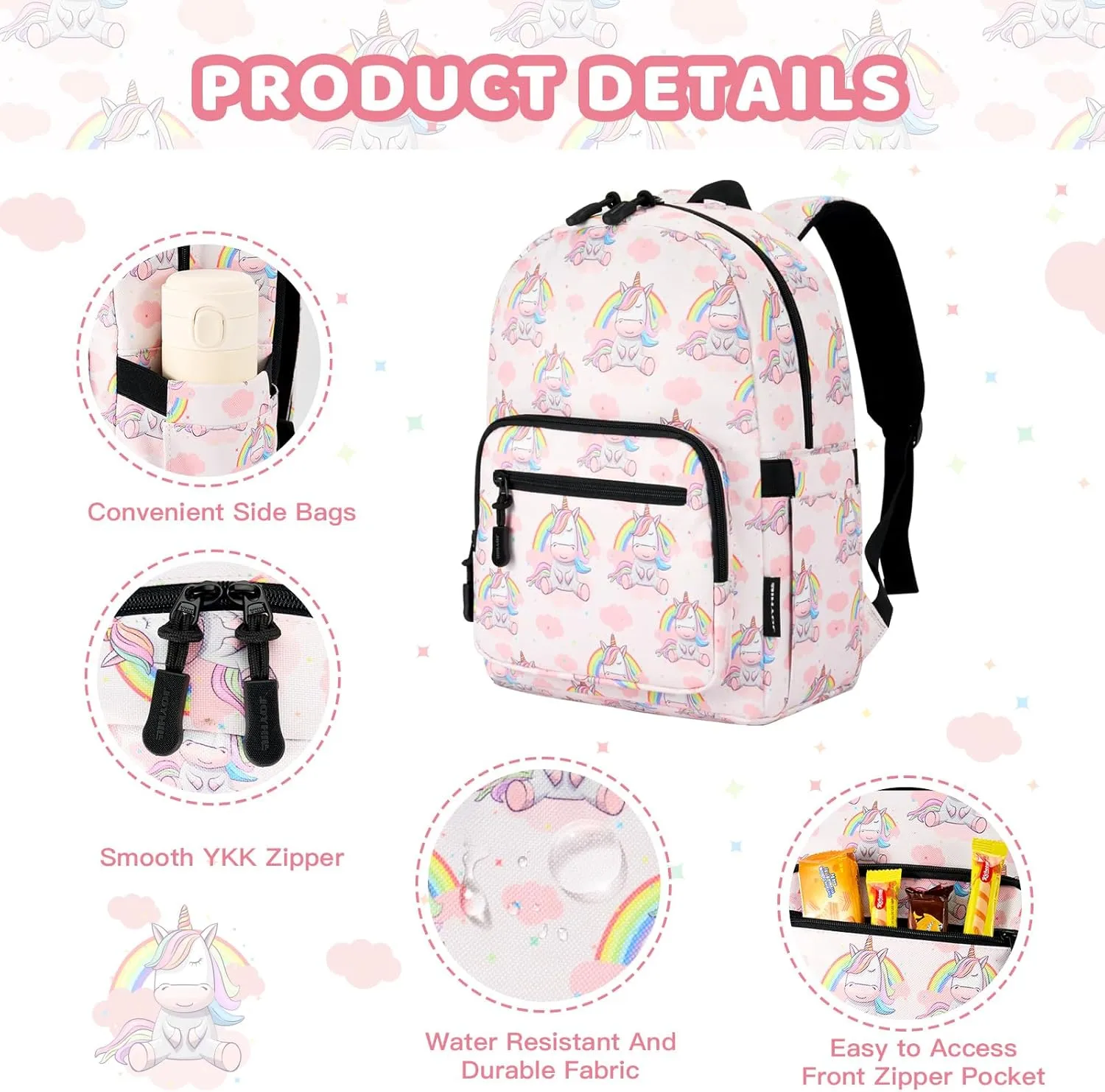 JOYHILL Kids Backpacks, Cute Lightweight Water Resistant Preschool Backpack, Adjustable Shoulder Straps for Boys Girls (Unicorn)