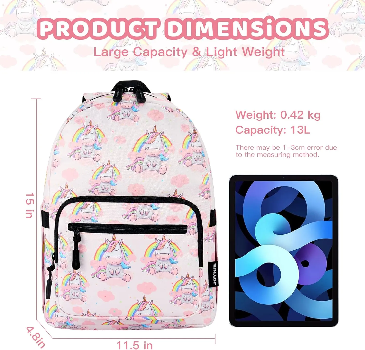 JOYHILL Kids Backpacks, Cute Lightweight Water Resistant Preschool Backpack, Adjustable Shoulder Straps for Boys Girls (Unicorn)