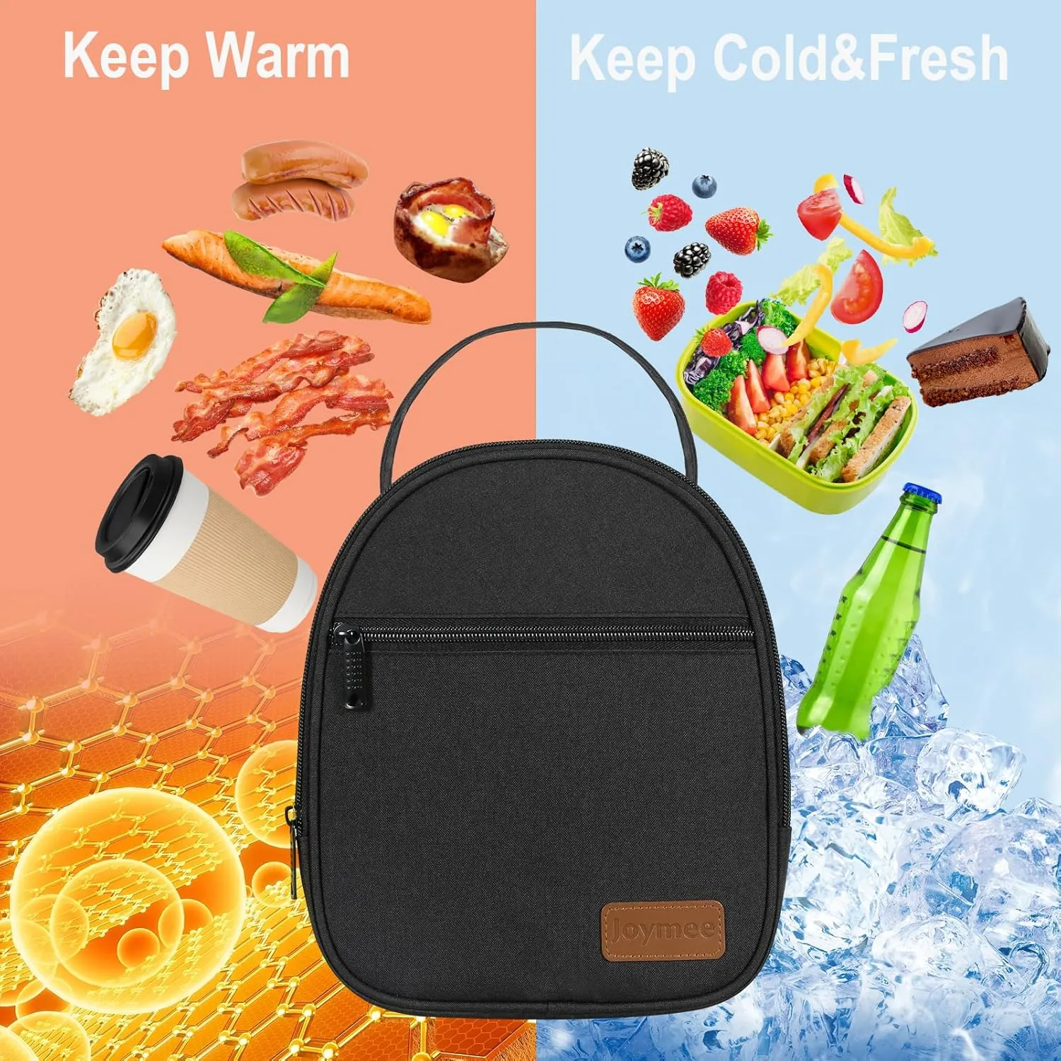 Joymee Crossbody Lunch Box Lunch Bag for Men Women Adult Portable Leakproof Reusable Insulated -Lunchbox Small Cooler with Shoulder Strap Side Pockets Front Pocket for Work Travel - Black