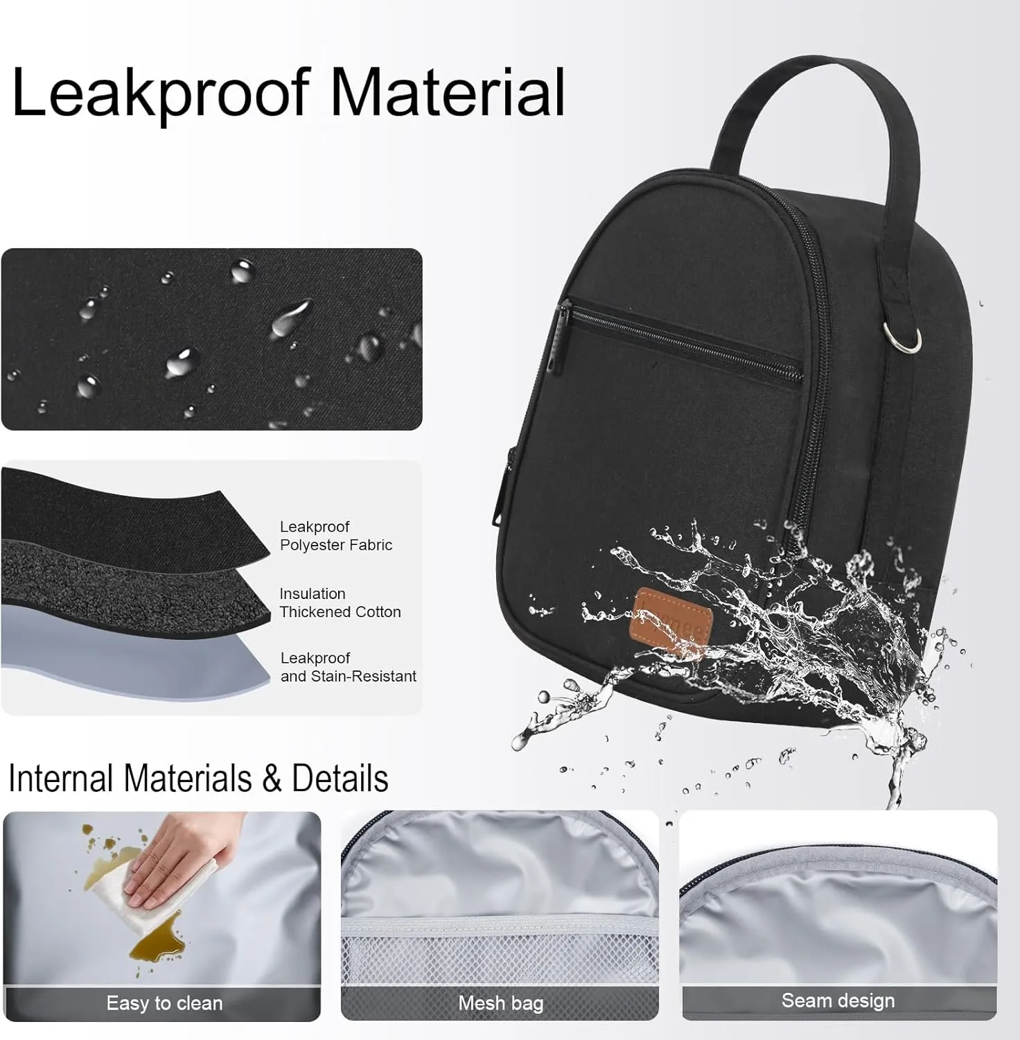 Joymee Crossbody Lunch Box Lunch Bag for Men Women Adult Portable Leakproof Reusable Insulated -Lunchbox Small Cooler with Shoulder Strap Side Pockets Front Pocket for Work Travel - Black