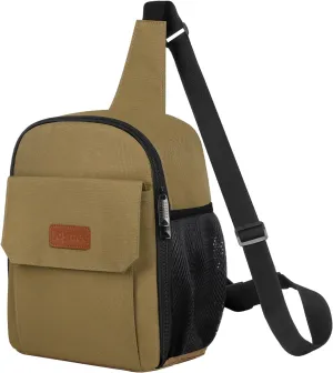 Joymee Sling Lunch Box Lunch Bag for Women Men Adult Portable Leakproof Reusable Insulated-Crossbody Lunchbox small Cooler with Shoulder Strap Side Pockets Front Pocket for Work Travel - Tan