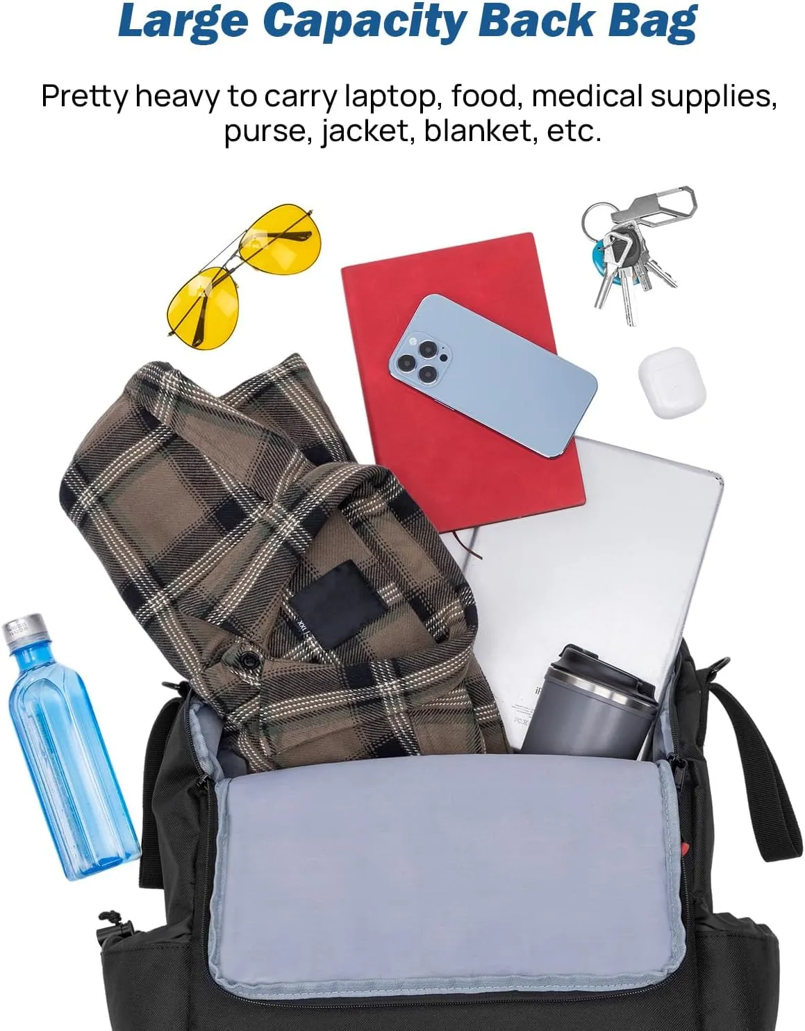JOYTUTUS Wheelchair Bag, Wheelchair Backpack Bag, Wheelchair Accessories Bag with Cup Holder, Storage Pouch Bag with Reflective Stripe and Shoulder Strap for Walker Rollator (14.6 * 13.8 * 5.5 in)