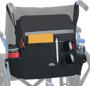 JOYTUTUS Wheelchair Bag, Wheelchair Backpack Bag, Wheelchair Accessories Bag with Cup Holder, Storage Pouch Bag with Reflective Stripe and Shoulder Strap for Walker Rollator (14.6 * 13.8 * 5.5 in)