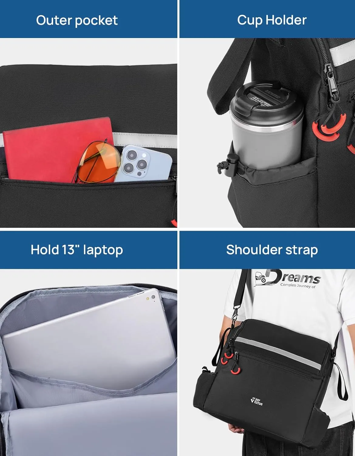 JOYTUTUS Wheelchair Bag, Wheelchair Backpack Bag, Wheelchair Accessories Bag with Cup Holder, Storage Pouch Bag with Reflective Stripe and Shoulder Strap for Walker Rollator (14.6 * 13.8 * 5.5 in)