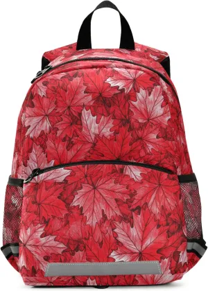 JUNZAN Canada Red Maple Leaves Kids Travel Backpack Bottle Pockets Book Bags Airplane