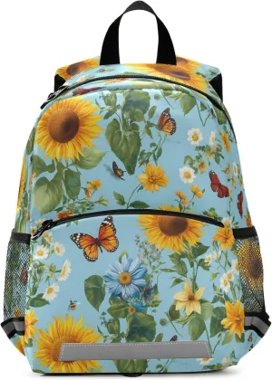 JUNZAN Rustic Sunflower Blue Kids Travel Backpack Bottle Pockets Books Bag Airplane