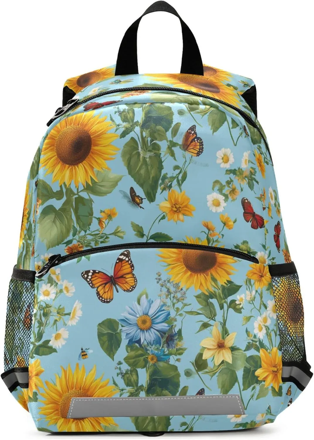 JUNZAN Rustic Sunflower Blue Kids Travel Backpack Bottle Pockets Books Bag Airplane