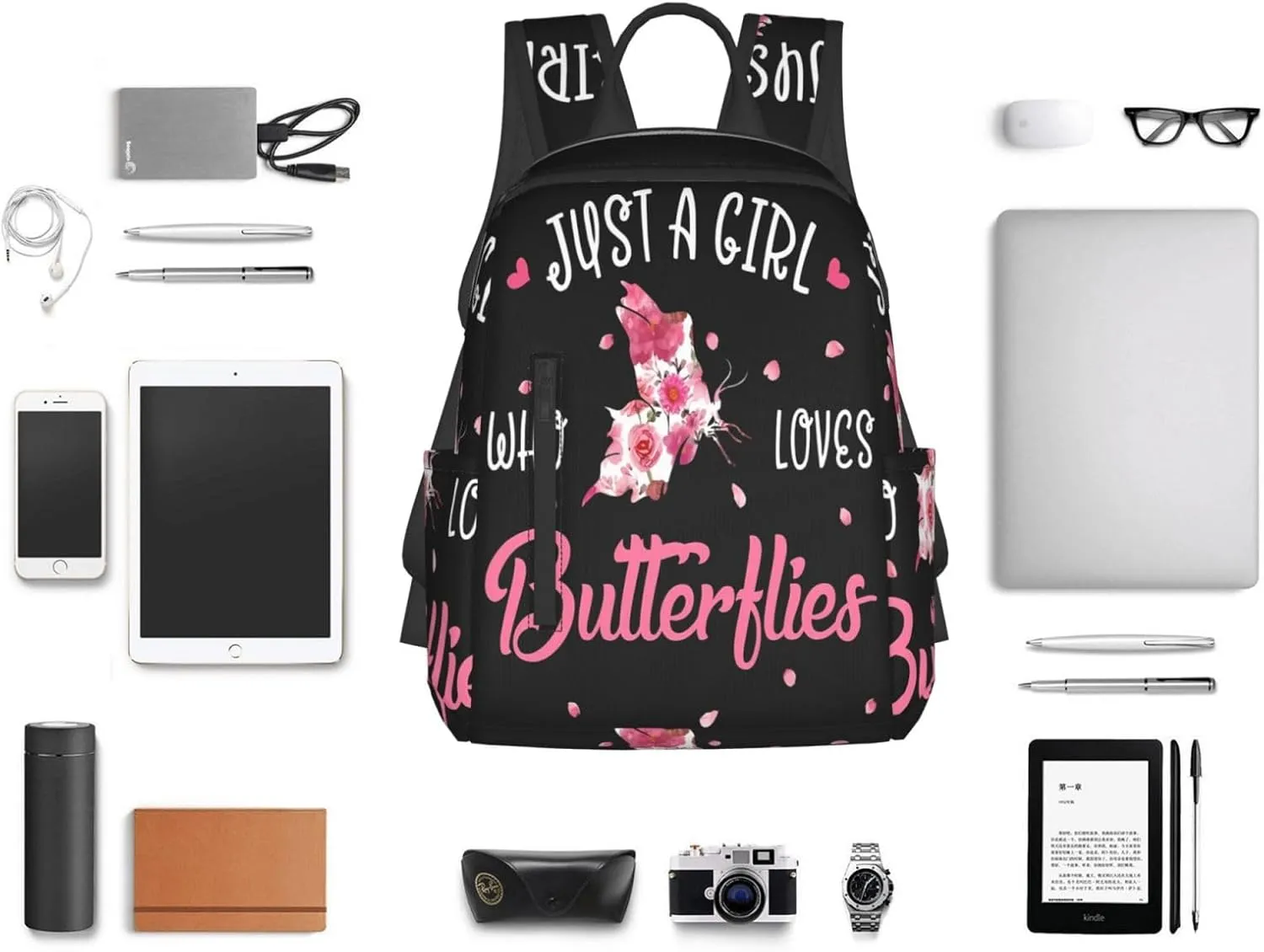 Just A Women Who Loves Butterflies Travel Laptop Backpack Casual Backpacks Double Shoulder Daypack Notebook Rucksack Work Bags Sports Bag for Gym Hiking Camping Beach