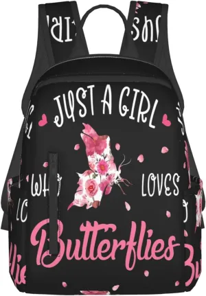 Just A Women Who Loves Butterflies Travel Laptop Backpack Casual Backpacks Double Shoulder Daypack Notebook Rucksack Work Bags Sports Bag for Gym Hiking Camping Beach