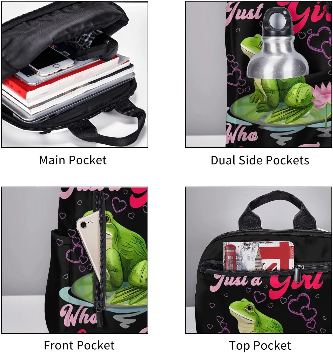 Just a Women Who Loves Frogs Travel Laptop Backpack Casual Backpacks Double Shoulder Daypack Notebook Rucksack Work Bags Sports Bag for Gym Hiking Camping Beach