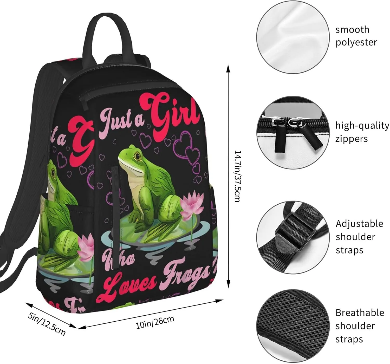 Just a Women Who Loves Frogs Travel Laptop Backpack Casual Backpacks Double Shoulder Daypack Notebook Rucksack Work Bags Sports Bag for Gym Hiking Camping Beach