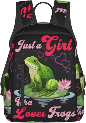 Just a Women Who Loves Frogs Travel Laptop Backpack Casual Backpacks Double Shoulder Daypack Notebook Rucksack Work Bags Sports Bag for Gym Hiking Camping Beach