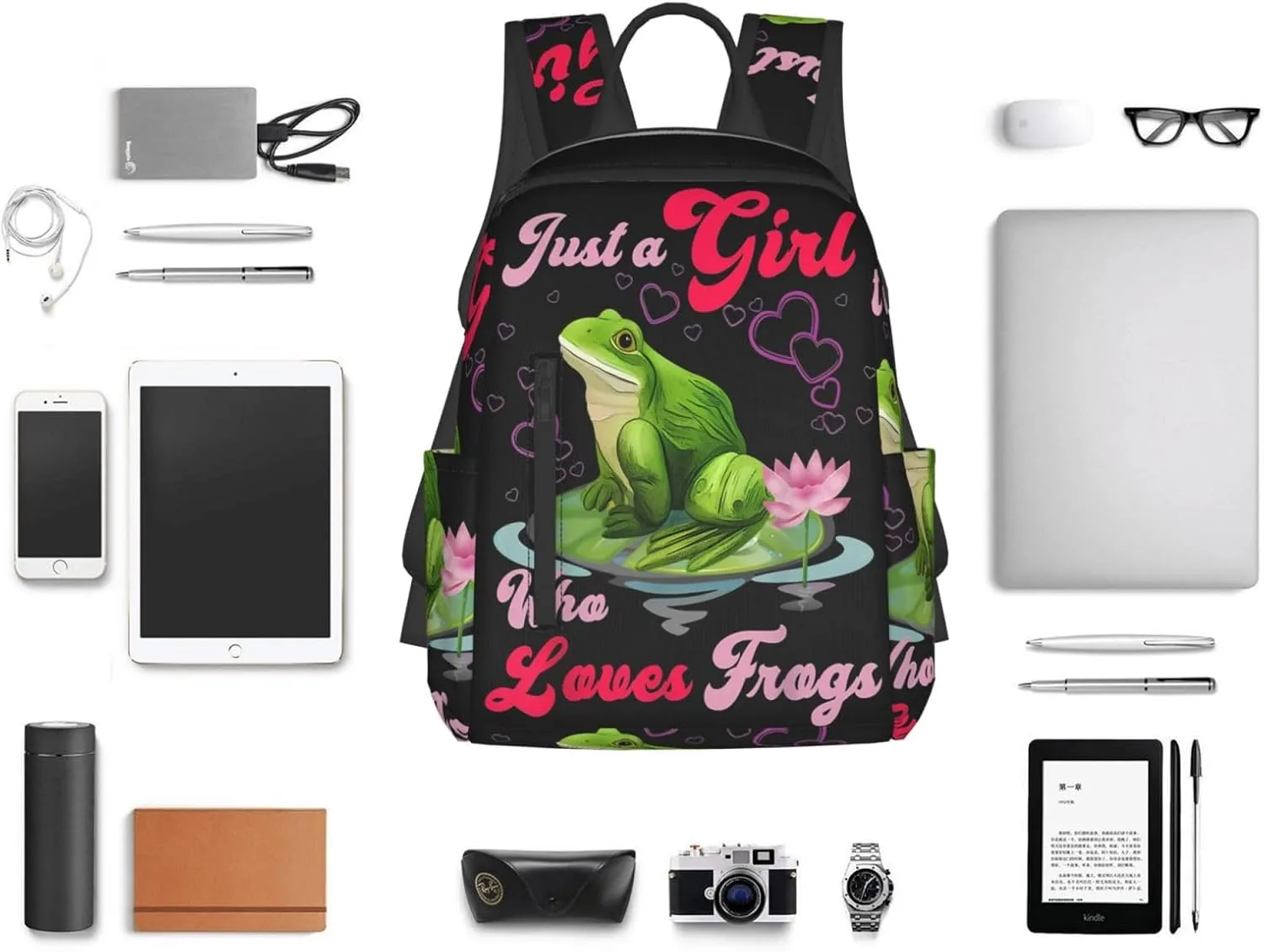 Just a Women Who Loves Frogs Travel Laptop Backpack Casual Backpacks Double Shoulder Daypack Notebook Rucksack Work Bags Sports Bag for Gym Hiking Camping Beach
