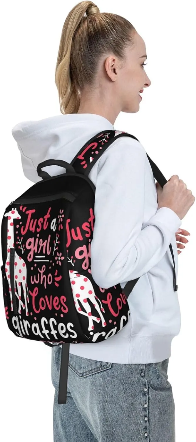 Just A Women Who Loves Giraffes Travel Laptop Backpack Casual Backpacks Double Shoulder Daypack Notebook Rucksack Work Bags Sports Bag for Gym Hiking Camping Beach
