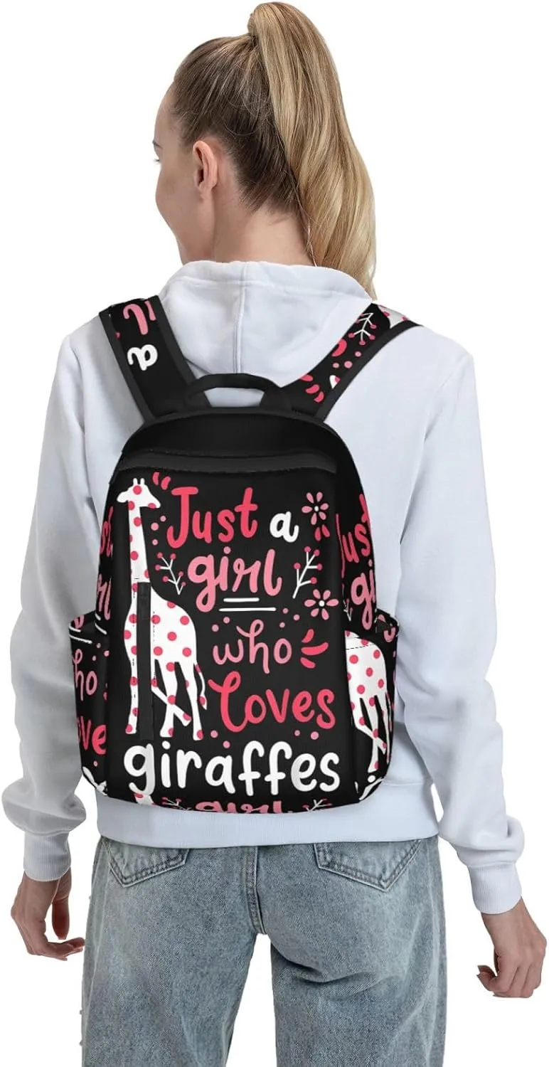 Just A Women Who Loves Giraffes Travel Laptop Backpack Casual Backpacks Double Shoulder Daypack Notebook Rucksack Work Bags Sports Bag for Gym Hiking Camping Beach