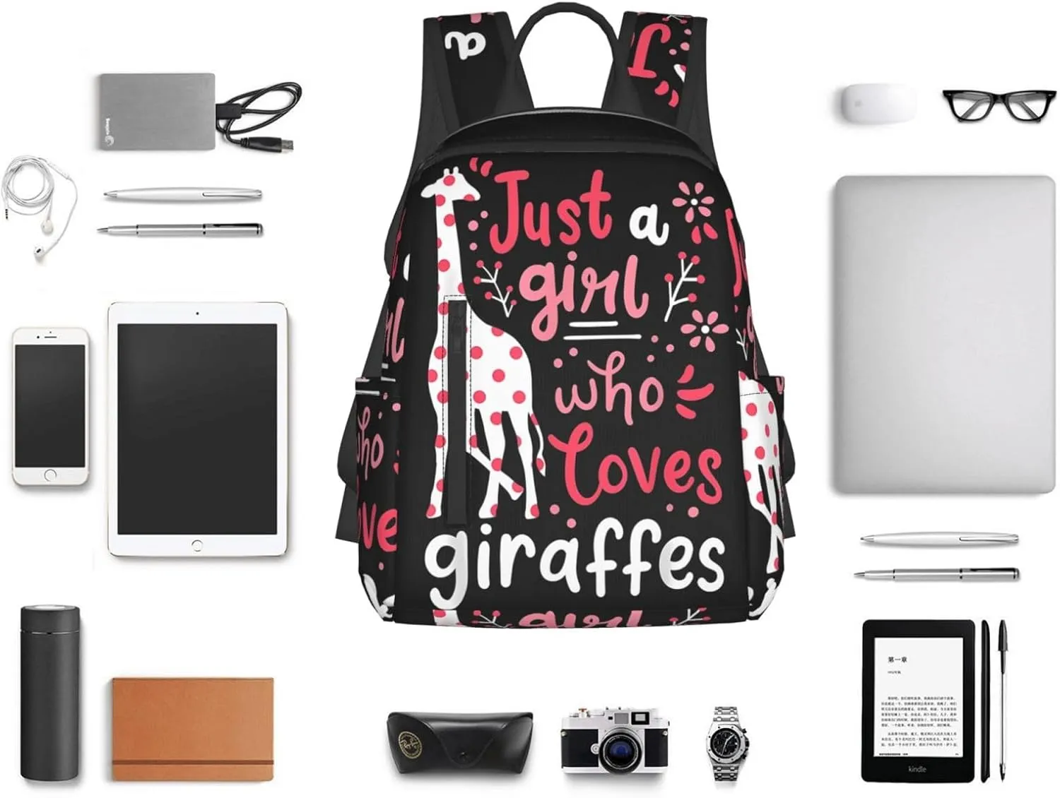 Just A Women Who Loves Giraffes Travel Laptop Backpack Casual Backpacks Double Shoulder Daypack Notebook Rucksack Work Bags Sports Bag for Gym Hiking Camping Beach