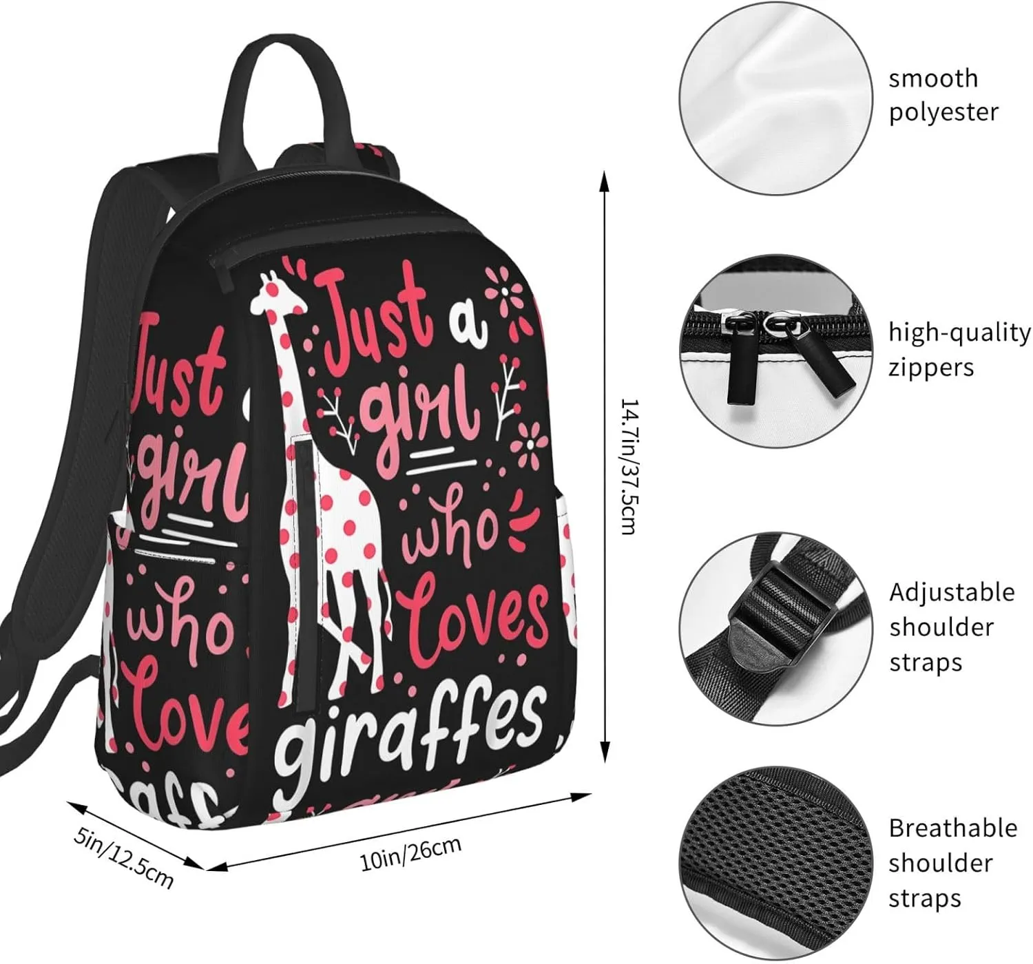 Just A Women Who Loves Giraffes Travel Laptop Backpack Casual Backpacks Double Shoulder Daypack Notebook Rucksack Work Bags Sports Bag for Gym Hiking Camping Beach