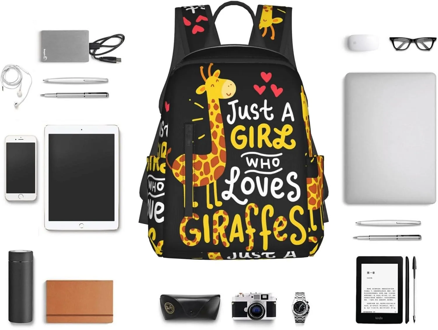 Just A Women Who Loves Giraffes Travel Laptop Backpack Casual Backpacks Double Shoulder Daypack Notebook Rucksack Work Bags Sports Bag for Gym Hiking Camping Beach
