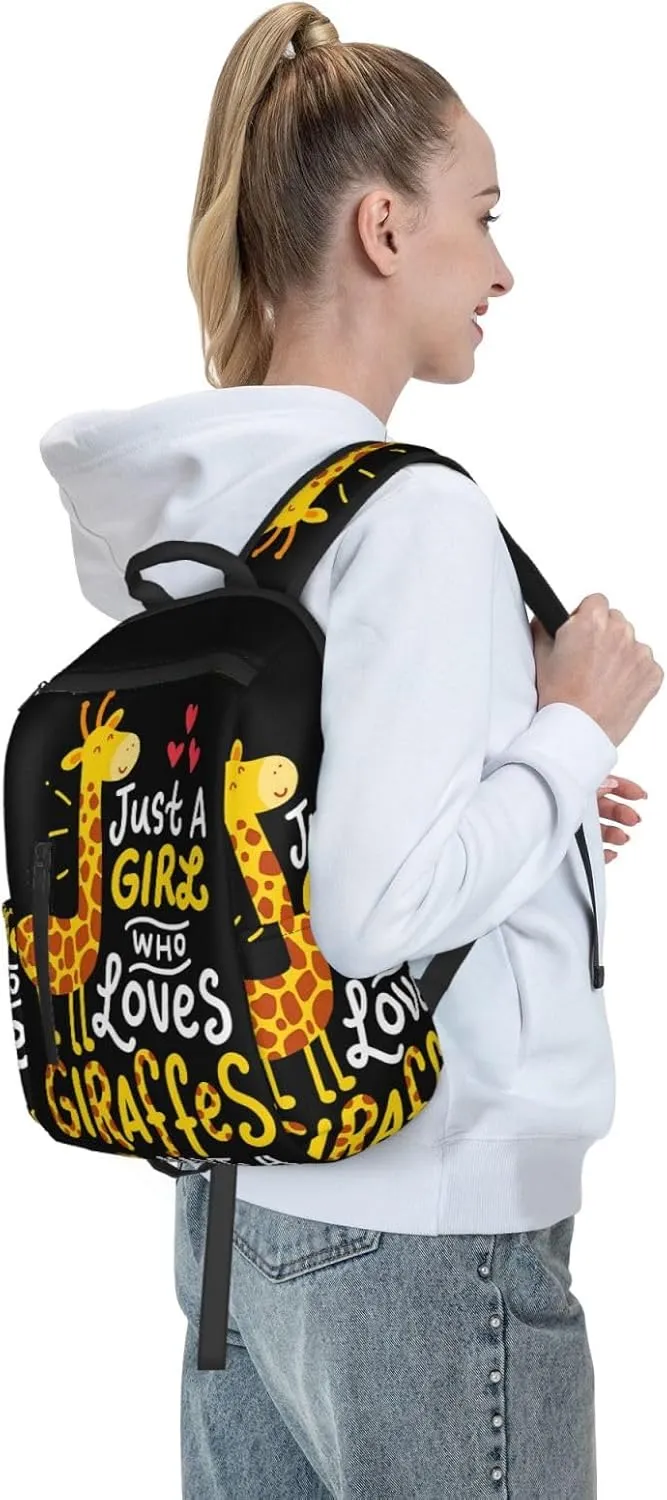Just A Women Who Loves Giraffes Travel Laptop Backpack Casual Backpacks Double Shoulder Daypack Notebook Rucksack Work Bags Sports Bag for Gym Hiking Camping Beach