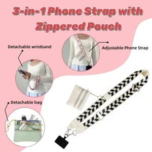 Jxueych Phone Strap with Zippered Pouch, Clip and Go Strap for Phone with Wallet Crossbody