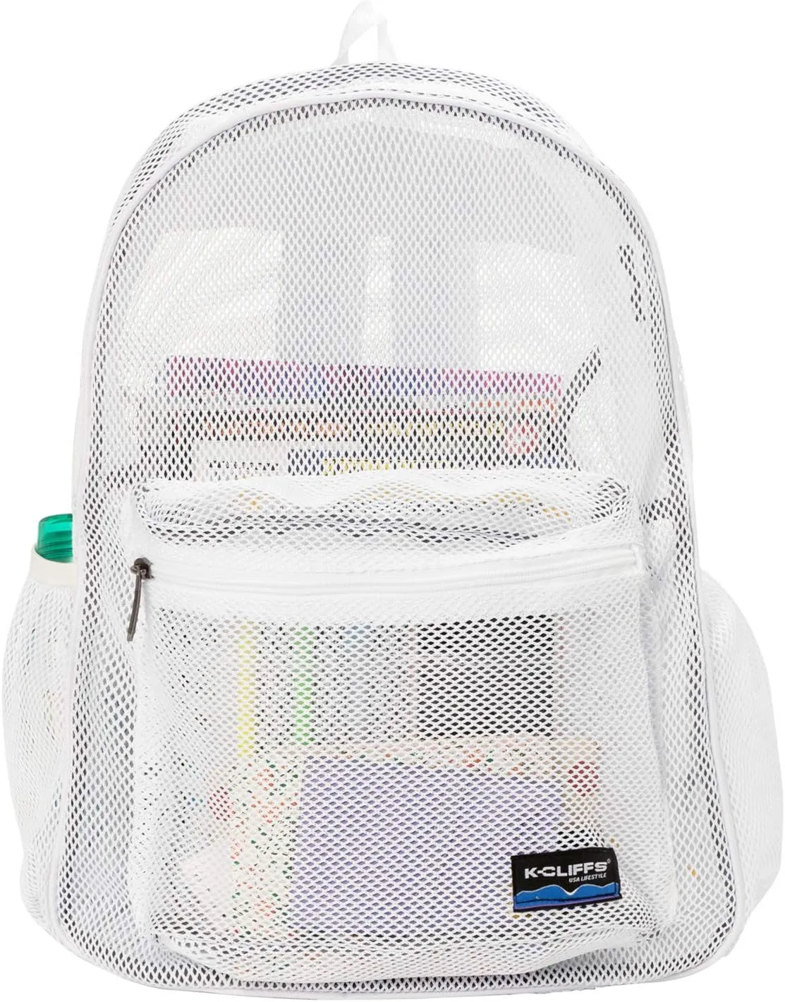 K-Cliffs Heavy Duty Mesh Backpack Quality Classic Student Net Bookbag Durable See Through Simple Netting Daypack Basic School Bag White