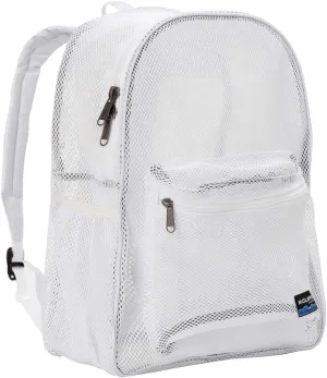 K-Cliffs Heavy Duty Mesh Backpack Quality Classic Student Net Bookbag Durable See Through Simple Netting Daypack Basic School Bag White