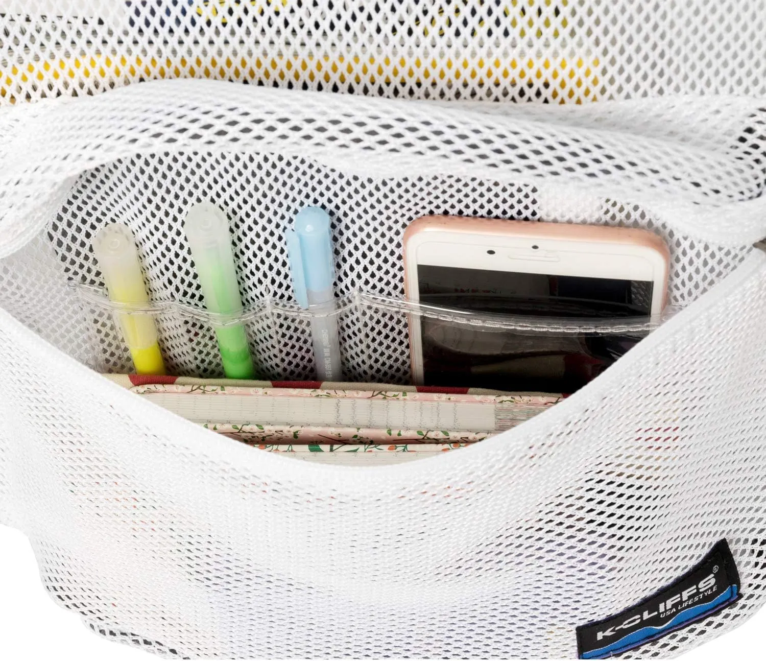 K-Cliffs Heavy Duty Mesh Backpack Quality Classic Student Net Bookbag Durable See Through Simple Netting Daypack Basic School Bag White