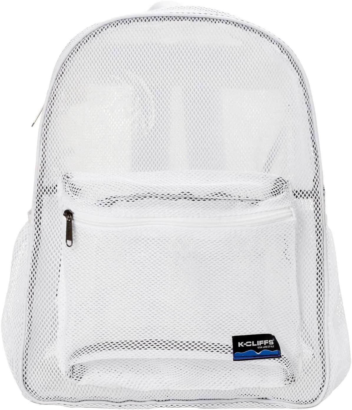 K-Cliffs Heavy Duty Mesh Backpack Quality Classic Student Net Bookbag Durable See Through Simple Netting Daypack Basic School Bag White
