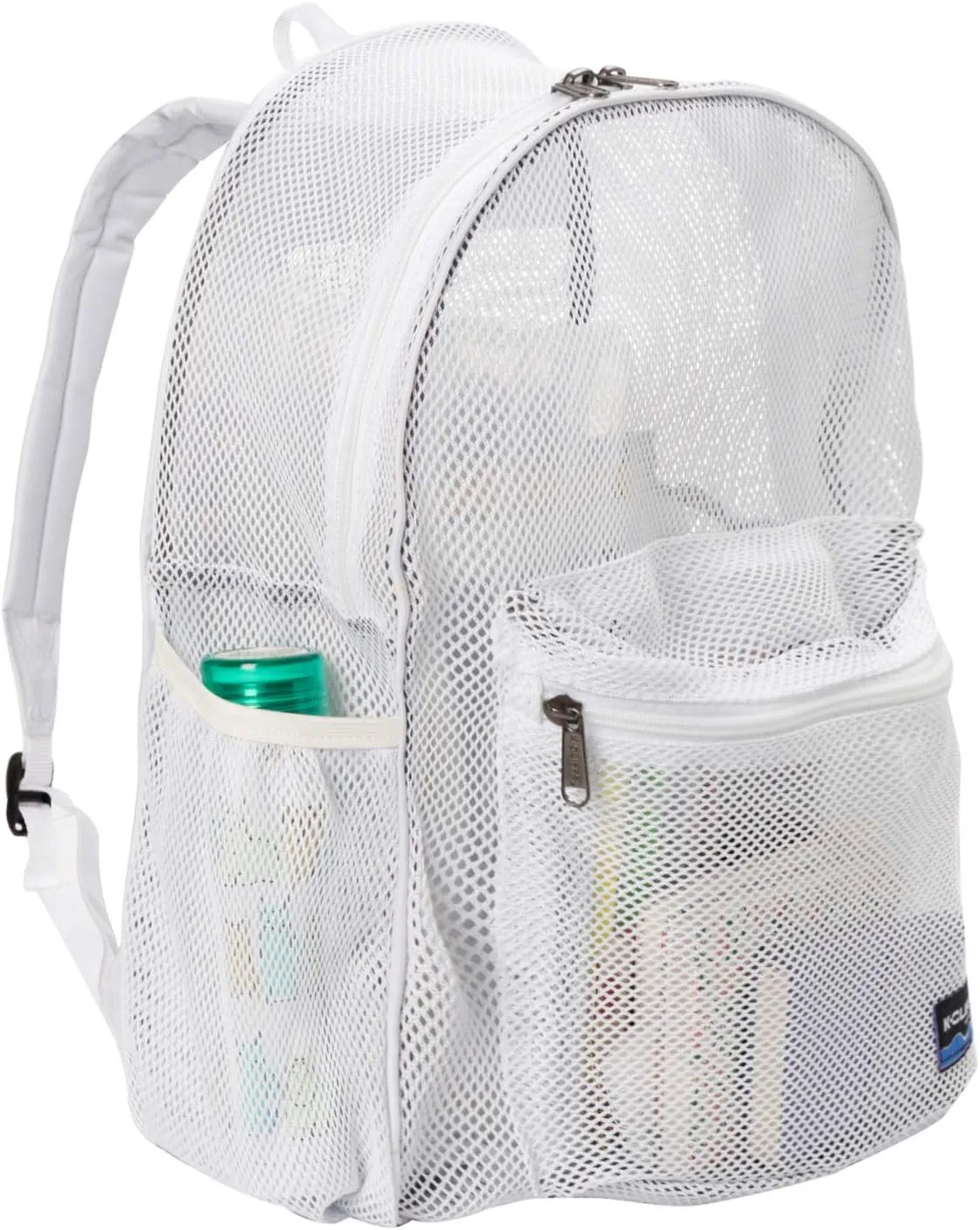 K-Cliffs Heavy Duty Mesh Backpack Quality Classic Student Net Bookbag Durable See Through Simple Netting Daypack Basic School Bag White