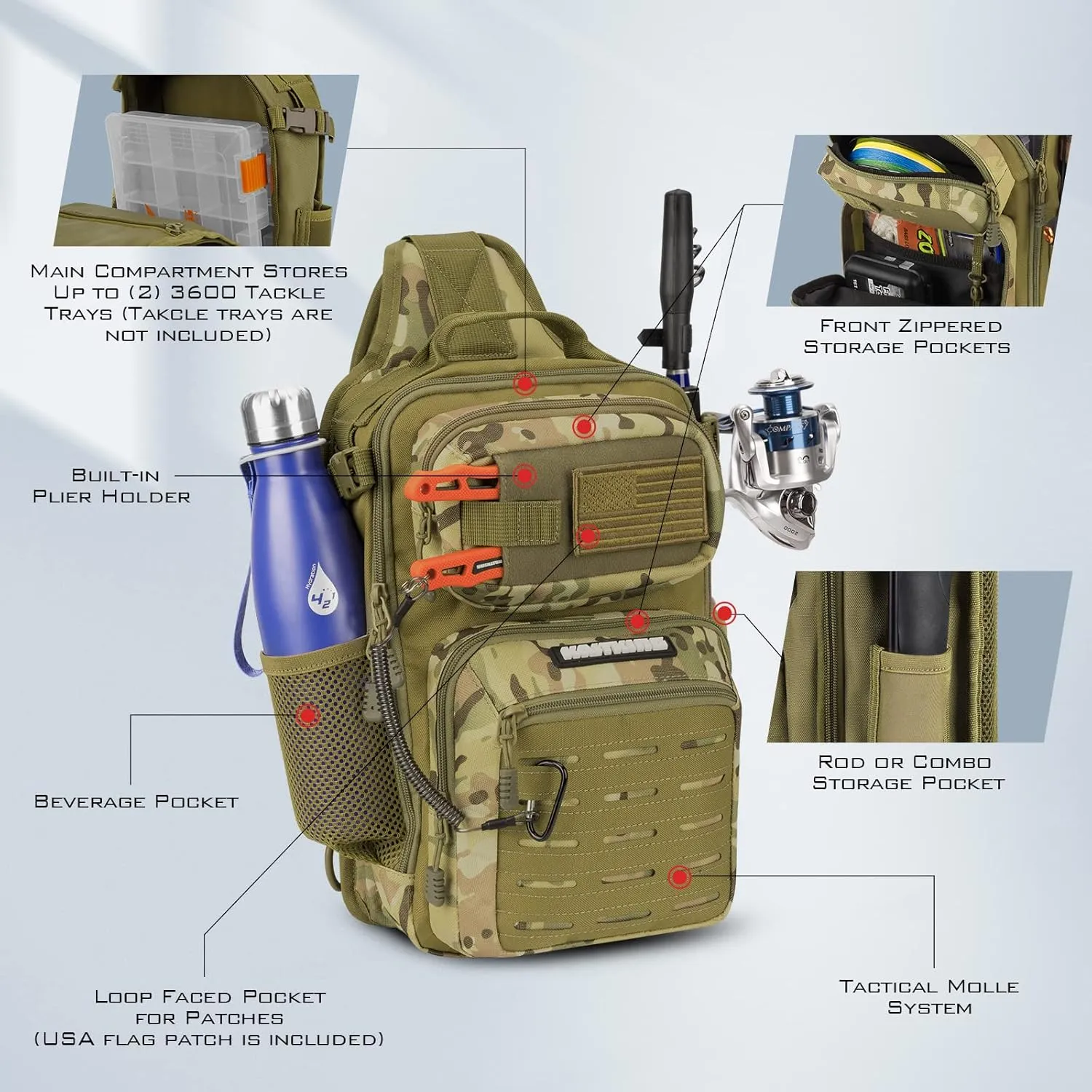 KastKing BlowBak Tactical Fishing Sling Tackle Bag - Lightweight Fishing Backpack - Storage for Gear and Equipment - Gift for Men
