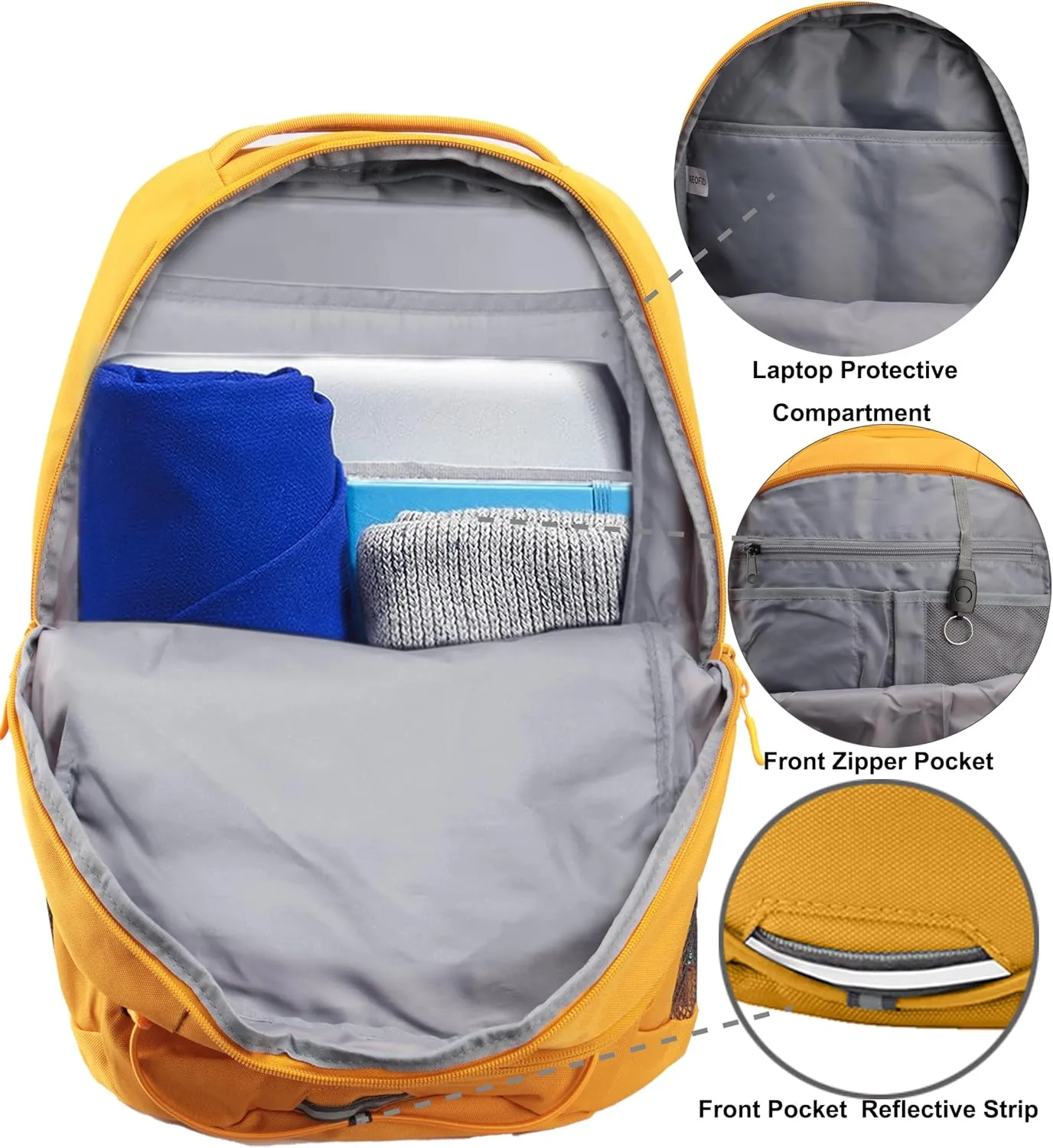 KEOFID Casual Backpack for Men and Women, Hiking Backpack for Travel, Black Daypacks for Sports, College, Water Resistant(Yellow)