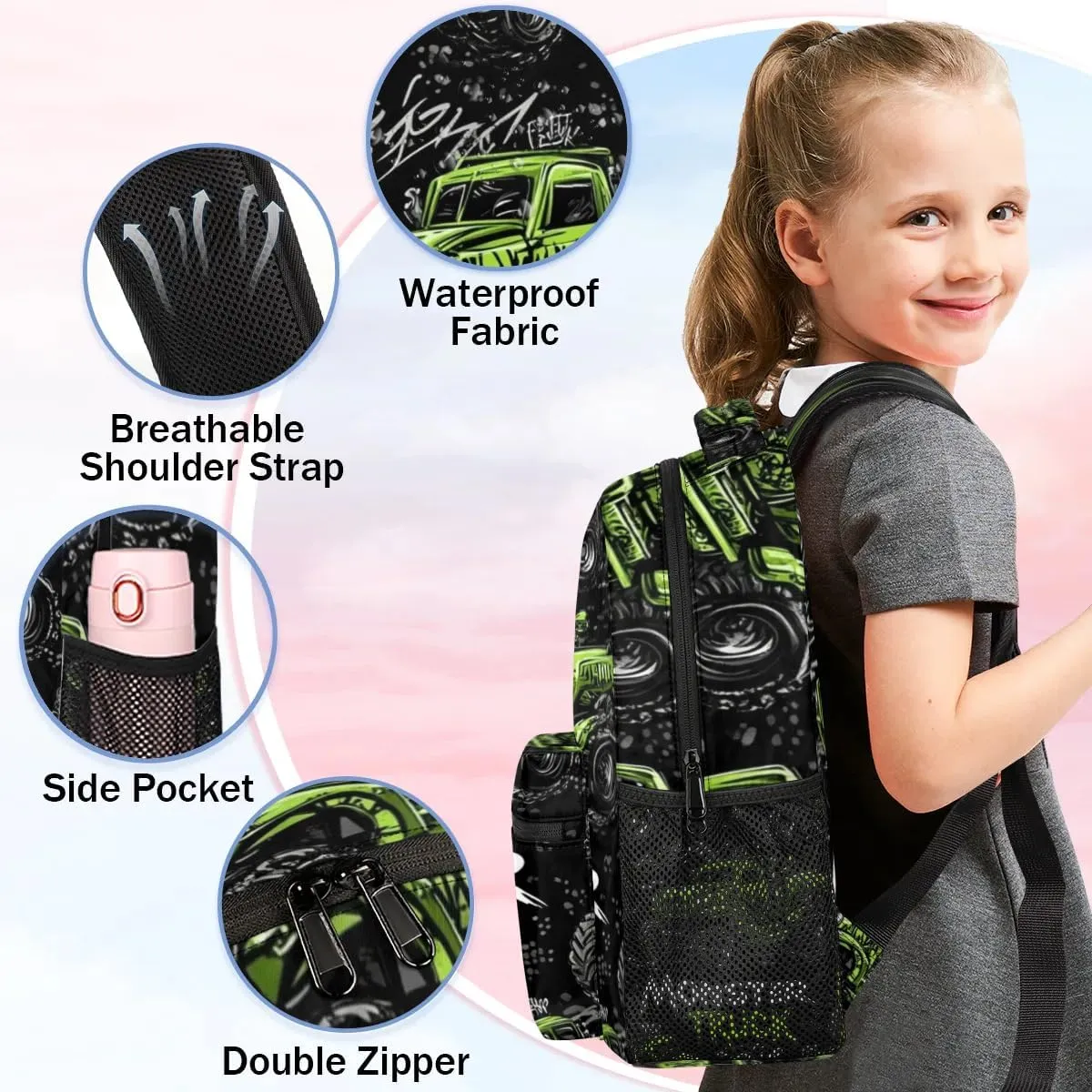 Kids Backpack for Boys - Elementary Middle School Bag Student Bookbag for Girls Teens - Casual Daypack Travel Laptop Backpacks(Truck)
