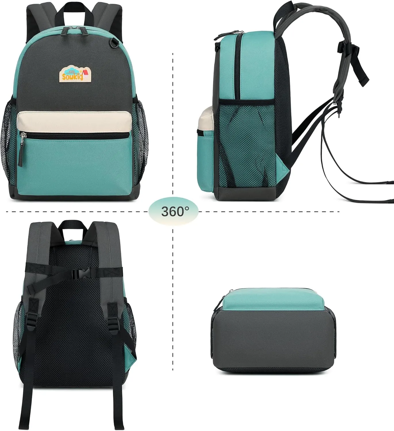 Kids Backpack for Boys Kindergarten School Backpack 15 inch Bookbag for Boys 4-6 (Black and Green)