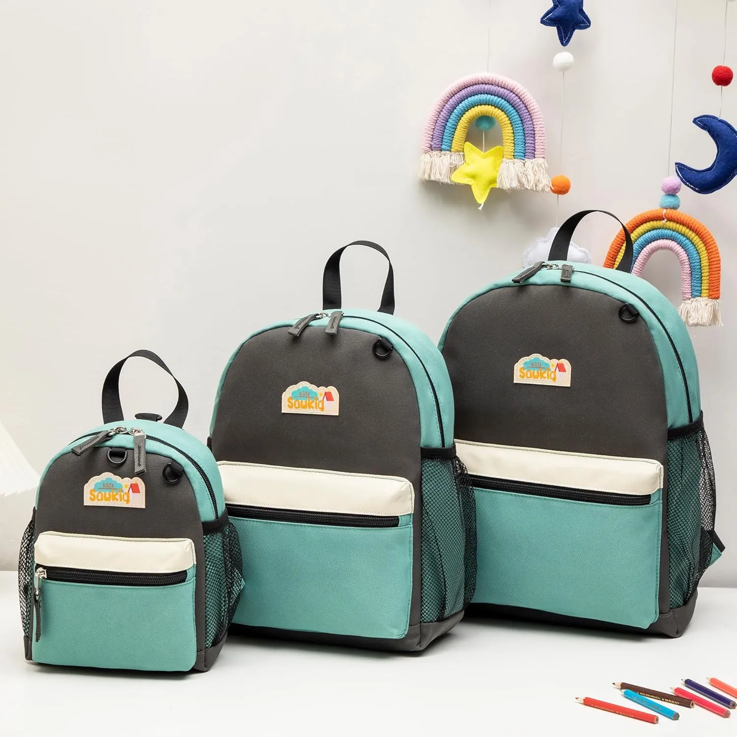 Kids Backpack for Boys Kindergarten School Backpack 15 inch Bookbag for Boys 4-6 (Black and Green)