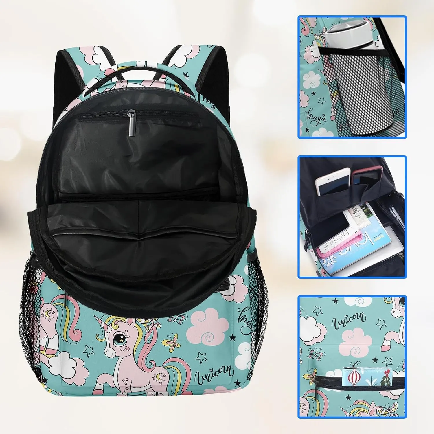 Kids Backpack for Teens Girls Boys, Rainbow Cute Love Happy Horse Colorful Water Resistant Child Bookbag School Bag with Adjustable Padded Straps