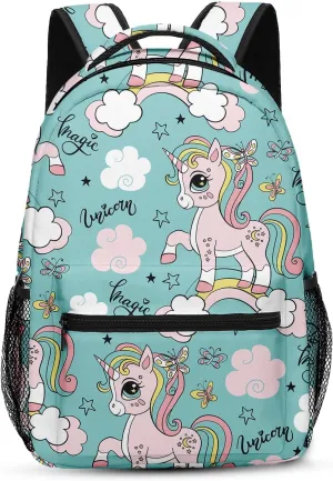 Kids Backpack for Teens Girls Boys, Rainbow Cute Love Happy Horse Colorful Water Resistant Child Bookbag School Bag with Adjustable Padded Straps