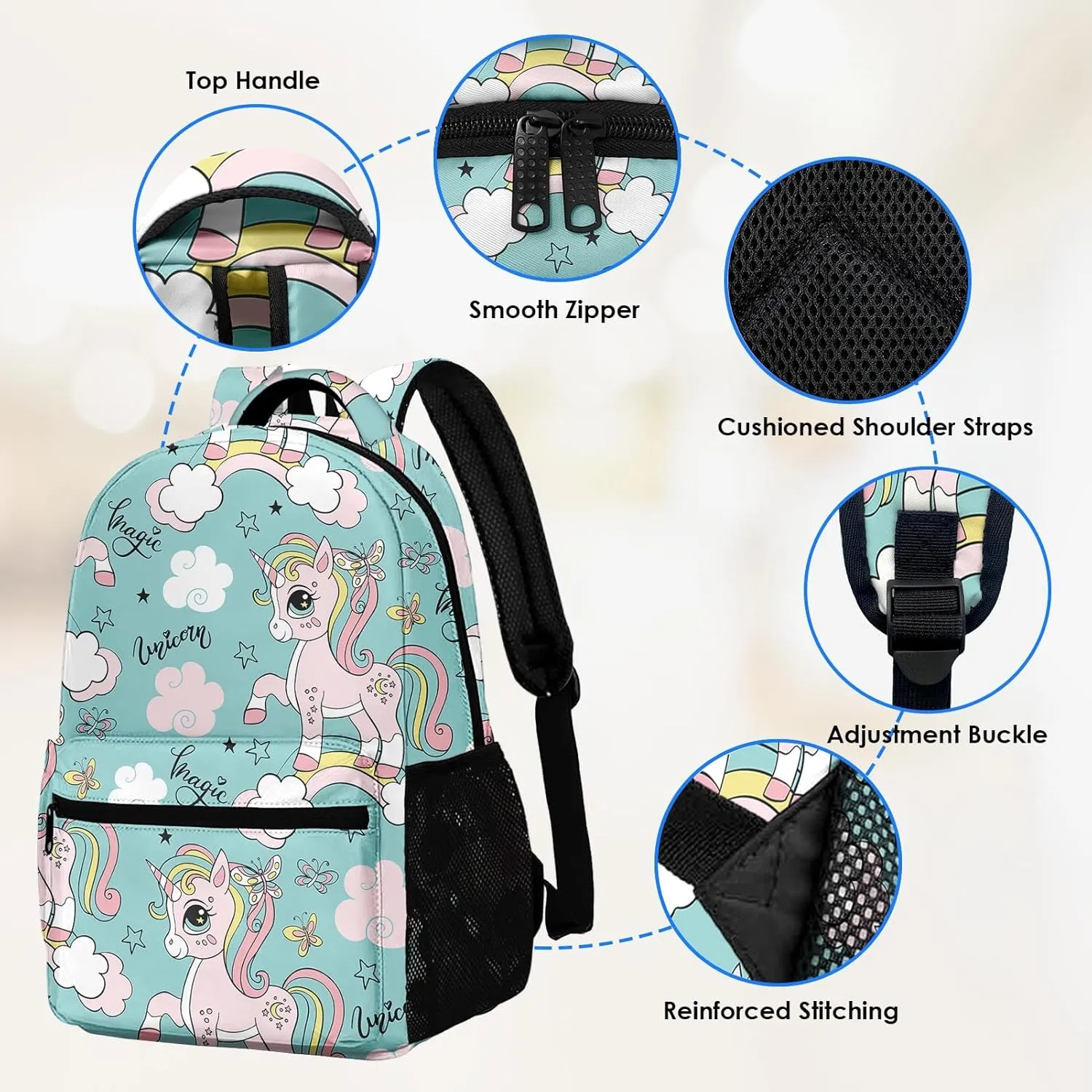 Kids Backpack for Teens Girls Boys, Rainbow Cute Love Happy Horse Colorful Water Resistant Child Bookbag School Bag with Adjustable Padded Straps