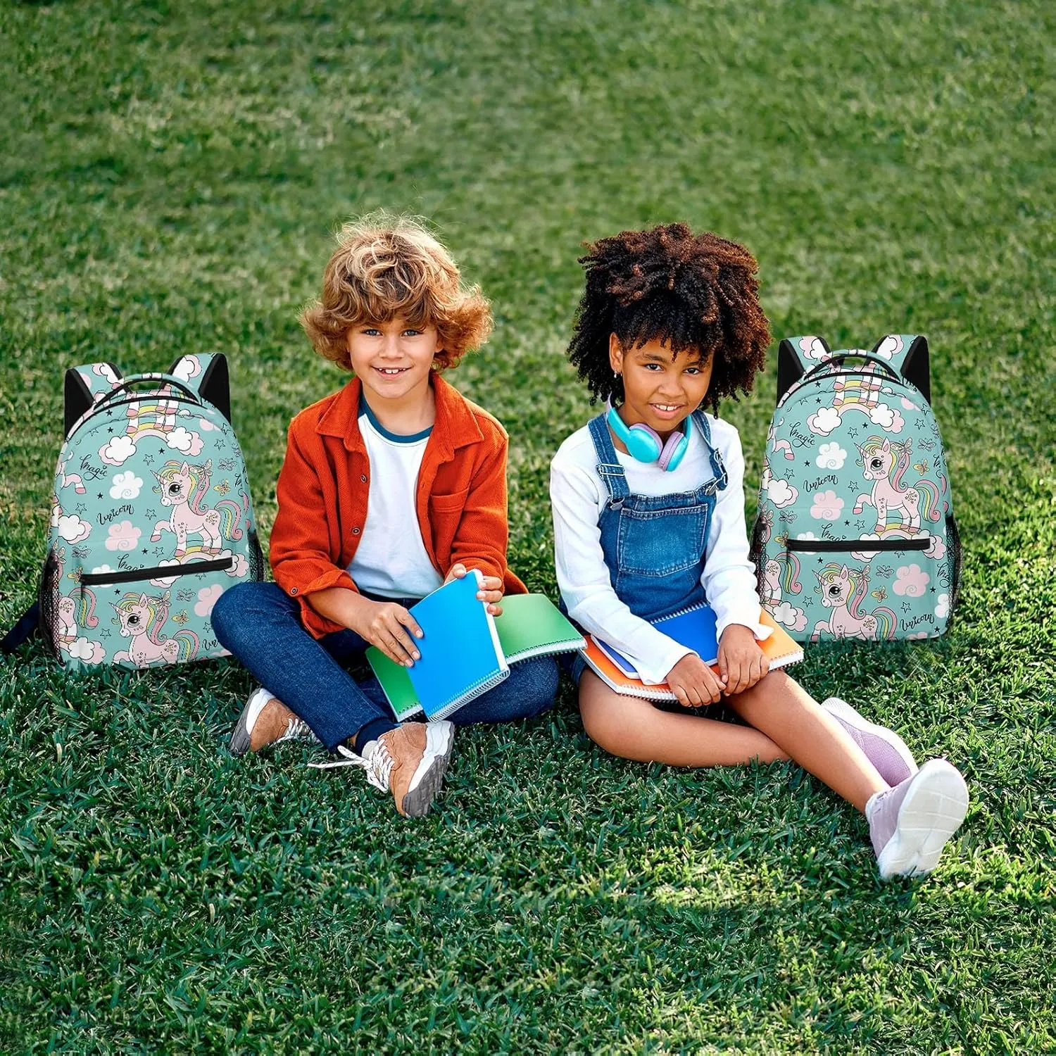 Kids Backpack for Teens Girls Boys, Rainbow Cute Love Happy Horse Colorful Water Resistant Child Bookbag School Bag with Adjustable Padded Straps