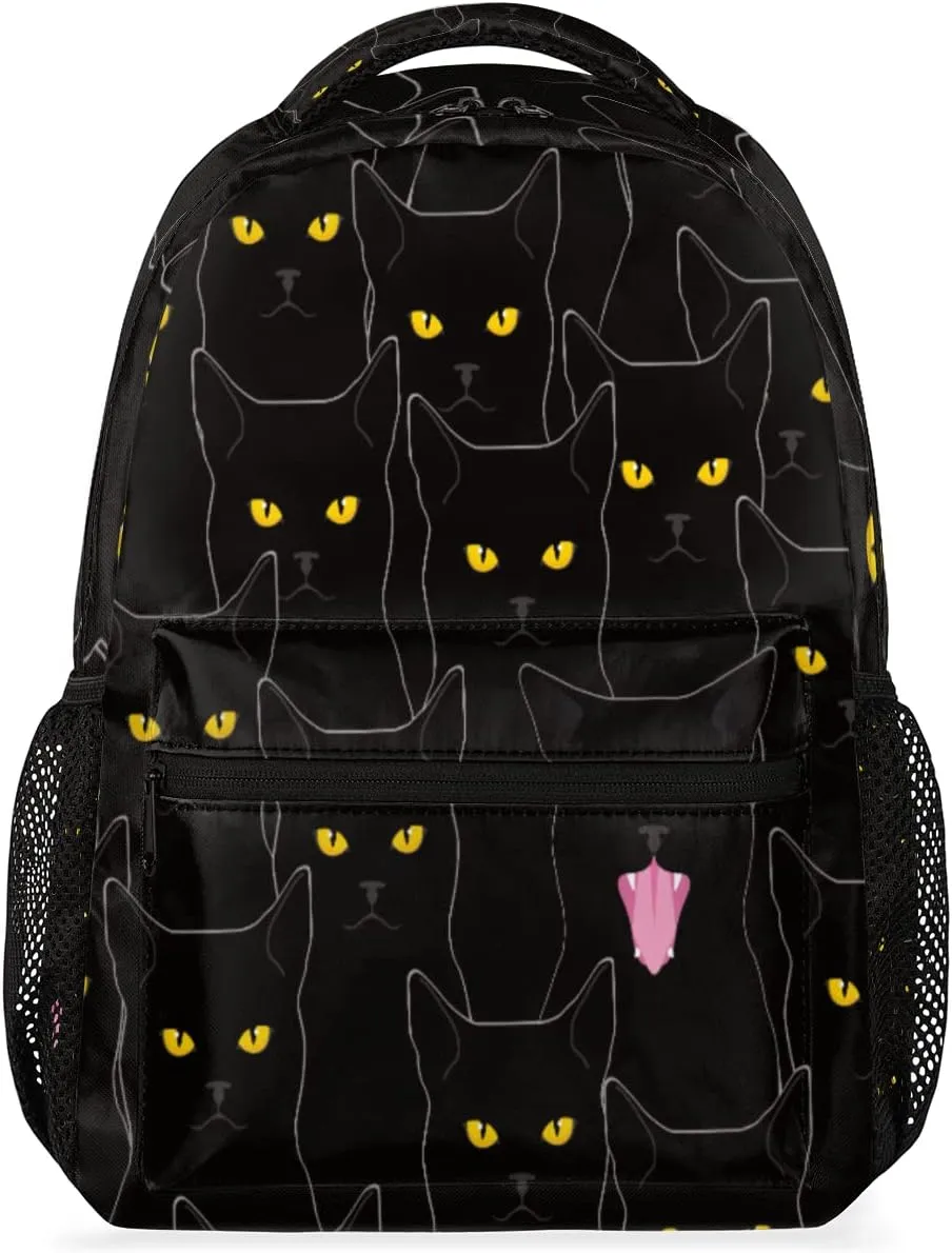 Kids School Backpack for Girls Boys Cute Black Cat School Bag Large Bookbag Lightweight Elementary Laptop Bag Travel Hiking Daypack