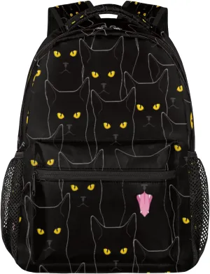 Kids School Backpack for Girls Boys Cute Black Cat School Bag Large Bookbag Lightweight Elementary Laptop Bag Travel Hiking Daypack