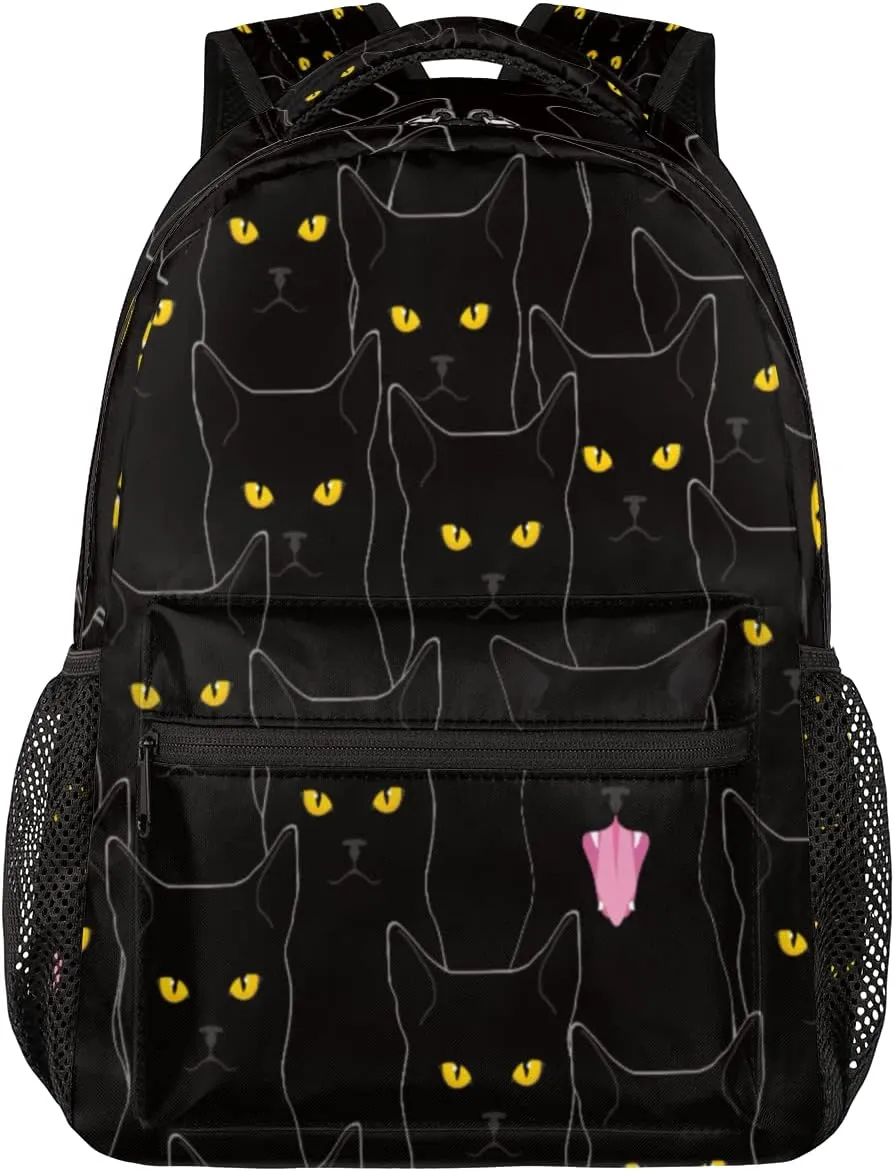 Kids School Backpack for Girls Boys Cute Black Cat School Bag Large Bookbag Lightweight Elementary Laptop Bag Travel Hiking Daypack