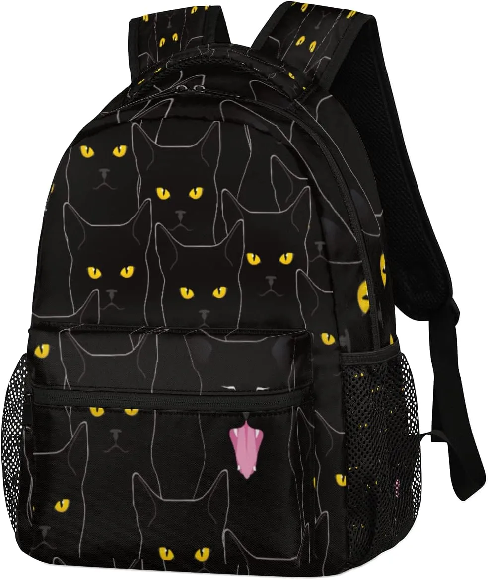 Kids School Backpack for Girls Boys Cute Black Cat School Bag Large Bookbag Lightweight Elementary Laptop Bag Travel Hiking Daypack