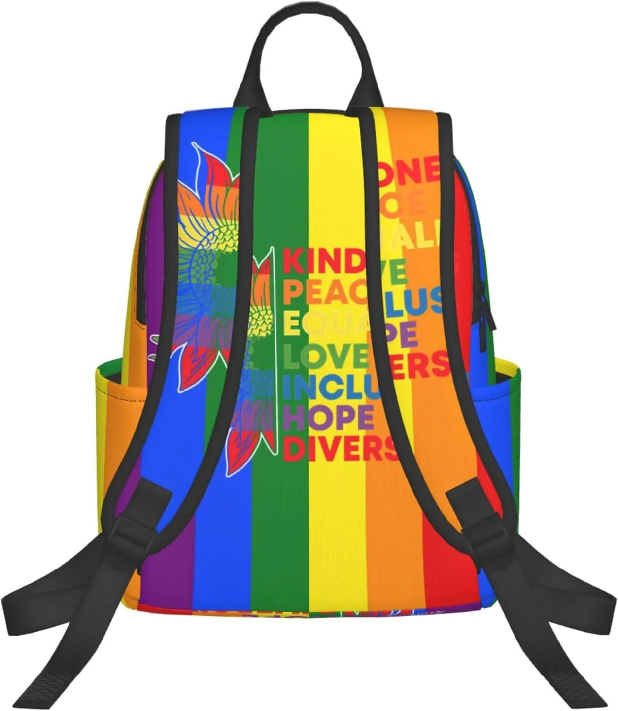 Kindness Peace Equality Love Inclusion Pride Sunflower Travel Laptop Backpack Casual Backpacks Double Shoulder Daypack Notebook Rucksack Work Bags Sports Bag for Hiking Camping Beach
