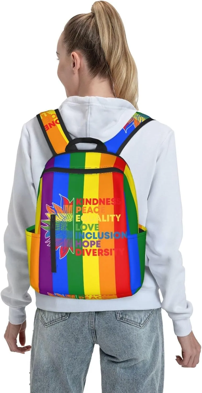 Kindness Peace Equality Love Inclusion Pride Sunflower Travel Laptop Backpack Casual Backpacks Double Shoulder Daypack Notebook Rucksack Work Bags Sports Bag for Hiking Camping Beach
