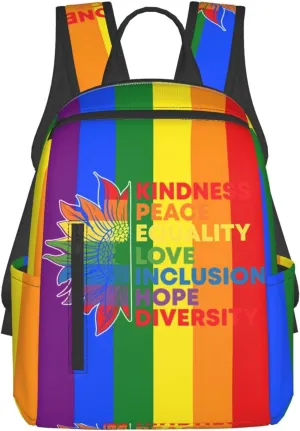 Kindness Peace Equality Love Inclusion Pride Sunflower Travel Laptop Backpack Casual Backpacks Double Shoulder Daypack Notebook Rucksack Work Bags Sports Bag for Hiking Camping Beach